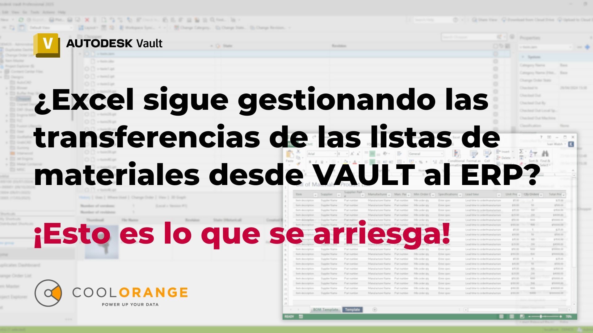 ¿Tablas de intercambio de Excel o conexión directa de Vault a ERP?