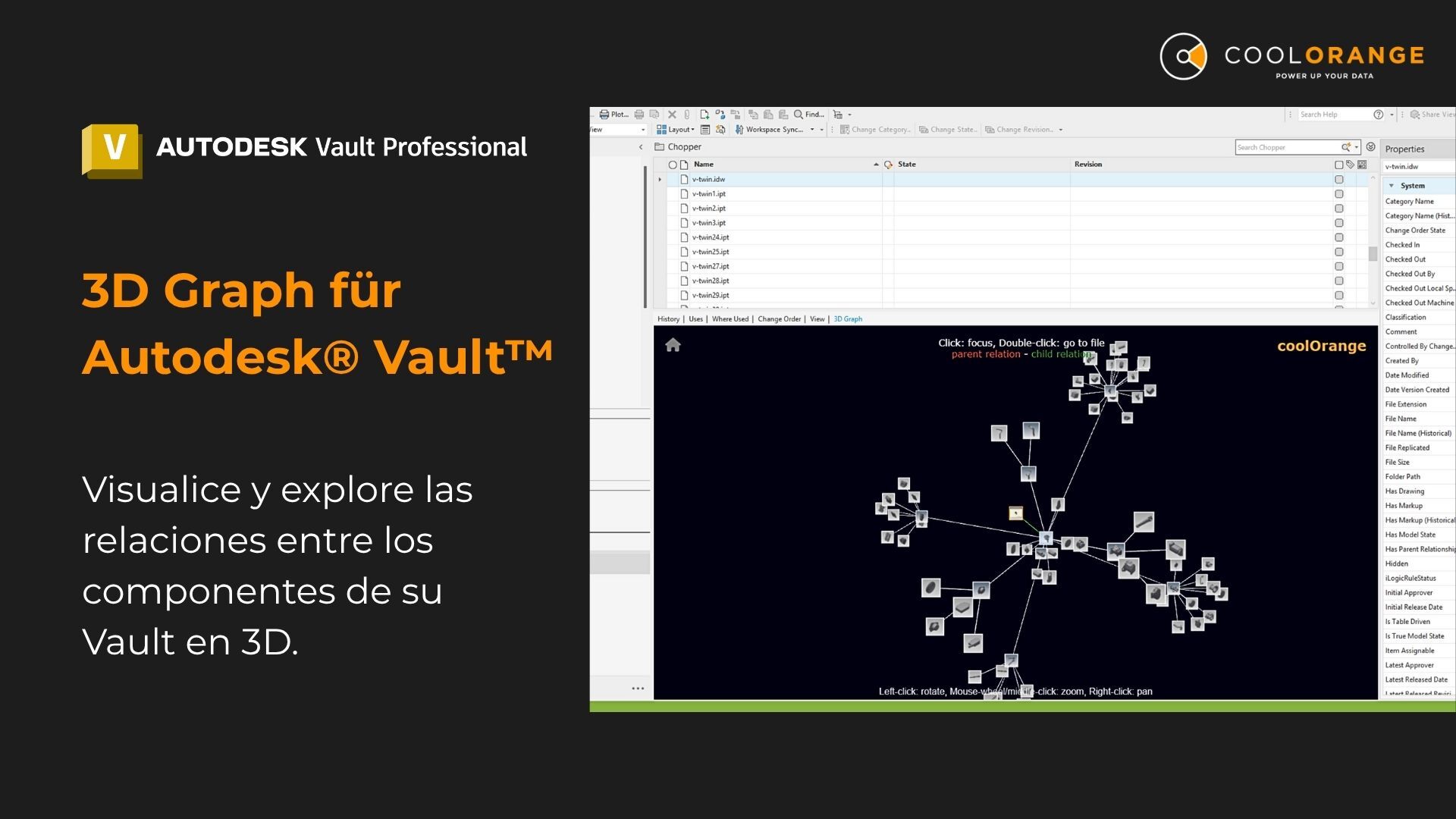 Explore sus ensamblajes Vault en 3D: Presentación de 3D Graph para Autodesk® Vault™.